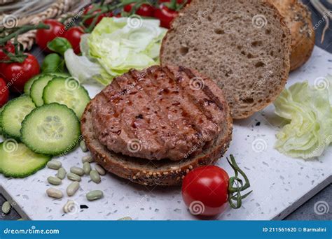 Making Tasty Vegetarian Vegan Hamburger From Plant Based Soya Beans