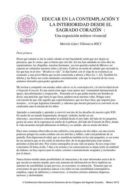 Pdf Educar En La Contemplaci N Y La Interioridad Sagrado Coraz N