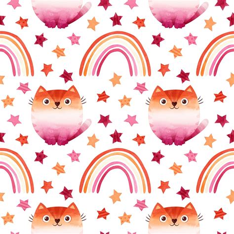 Premium Psd Lesbian Pride Seamless Pattern With Cats Stars And