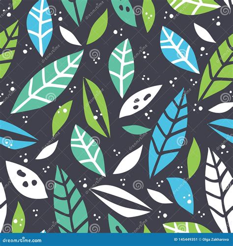 Forest Leaf Hand Drawn Colorful Seamless Pattern Stock Vector - Illustration of backdrop, fabric ...