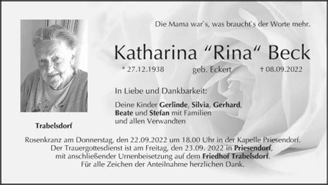 Katharina Beck Traueranzeige Trauer Infranken De