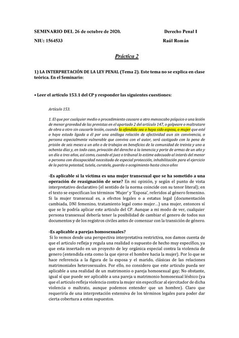 Seminari Interpretaci Y Fins De La Pena Dret Penal Ii Seminario Del