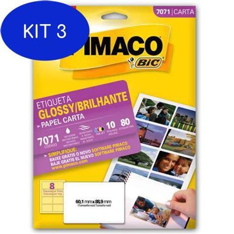 Kit 3 Etiqueta Papel Glossy 7071 10 Folhas Pimaco Etiquetas E