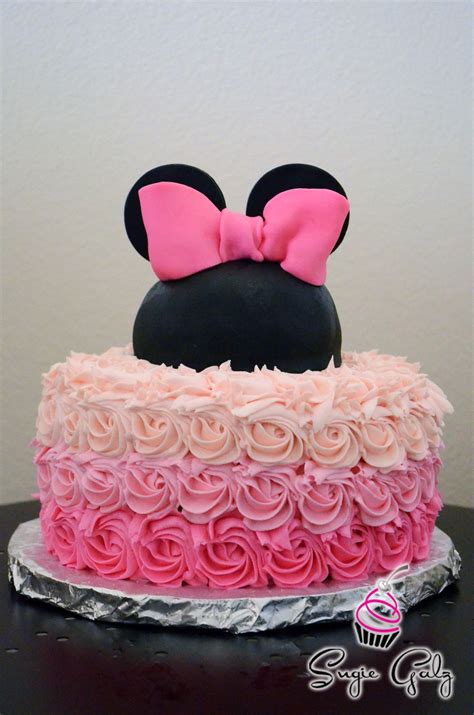 Pretty Pink Ombre Buttercream Minnie Mouse Birthday Cake By Sugie Galz