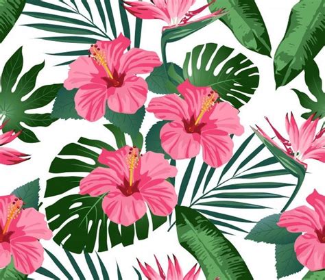 Flores tropicales y hojas en el fondo. sin costura. imprimir moda. vector. | Fondo de pantalla ...