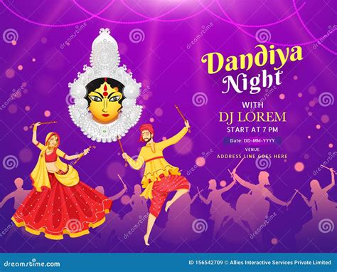 Dandiya Night DJ Party Banner or Poster Design, Illustration of Couple ...