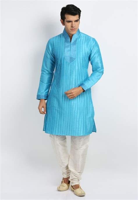 Aqua Art Silk Readymade Kurta Pajama 203644 Full Sleeves Design Clothes Collection Silk Bottoms