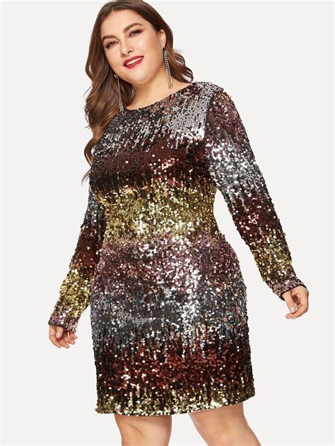 Plus V Back Color Block Sequins Dress Multicolor Ombre 3XL In 2021