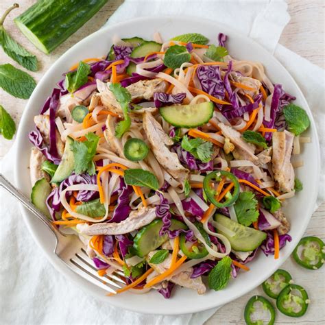 Mealime Asian Rice Noodle Salad With Grilled Chicken Jalapeños And Fresh Herbs