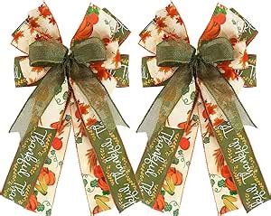 Whaline 2 Pack Fall Wreath Bow Orange Green Burlap Bow Maple Leaf