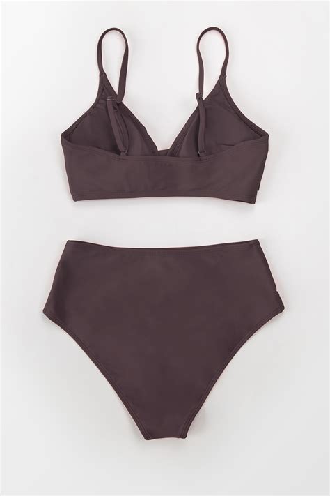 Marsala V Neck Twist Mid Cut Bikini Set