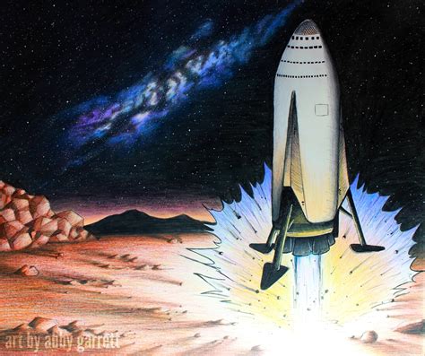 Drawing of SpaceX ITS spaceship landing on Mars by Abby Garrett | human Mars