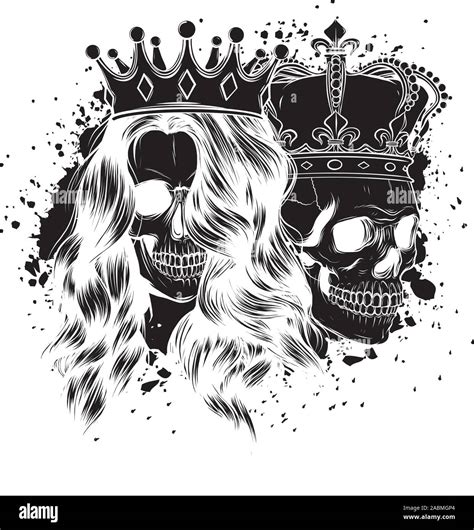 Skull King And Queen Vector Love Skull Couple Illustration Stock