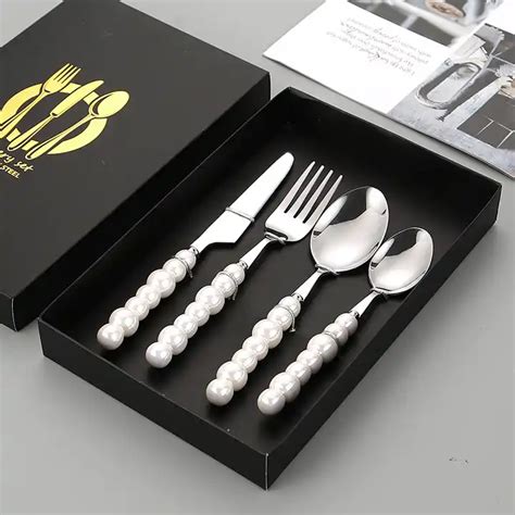 Pearl Luster Ceramic Handle Stainless Steel Cutlery Set Spoon Knife