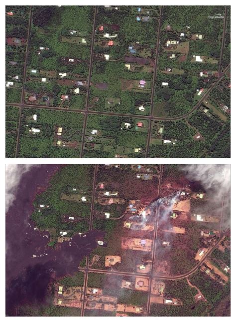 Before and after images show fiery path of Kilauea volcano