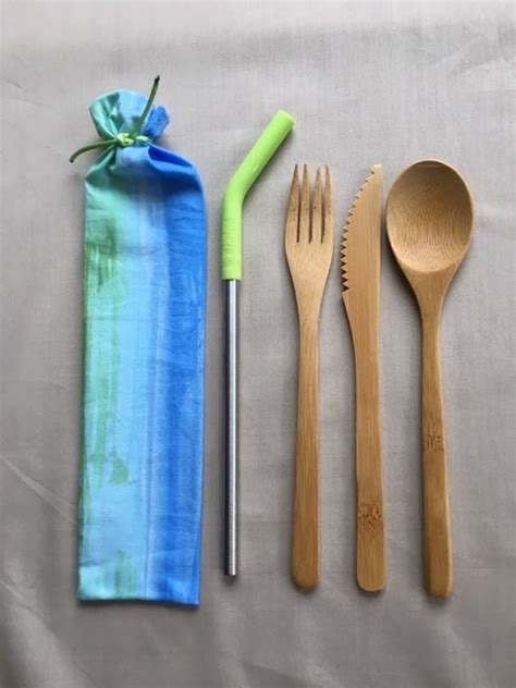 Fundraiser - Set of Bamboo Utensils, Reusable Straw & Cloth Bag ...