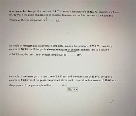 Solved A Sample Of Krypton Gas At A Pressure Of Atm And Chegg