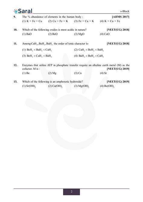 S Block Neet Previous Year Questions With Complete Solutions