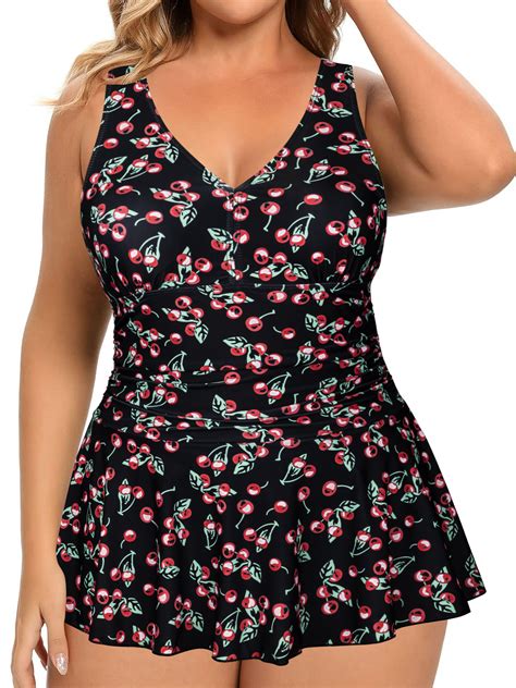 Rivelino Womens Plus Size One Piece Swimdress Tummy Control Bathing Suit V Neck Swimsuit Ruched