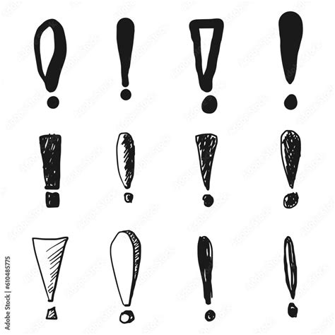 Vetor De Set Of Hand Drawn Exclamation Marks Doodle Exclamation Marks Isolated On Black And