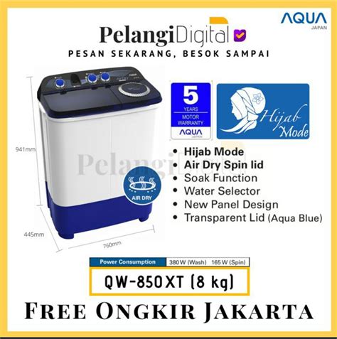 AQUA Mesin Cuci 2 Tabung Hijab Series 8 KG QW 850XT Lazada Indonesia