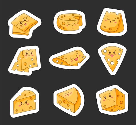 Premium Vector Cute Kawaii Cheese Sticker Bookmark Funny Happy Food