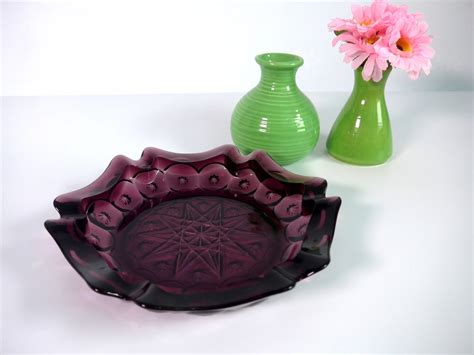 Vintage Purple Art Glass Bowl Or Ashtray Vintage Amethyst Pressed