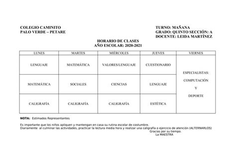 Horario De Clases Ppt