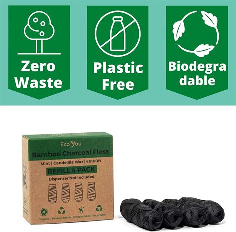 Natural Safe Floss Zero Waste Bamboo Charcoal Vegan Eco Friendly Dental