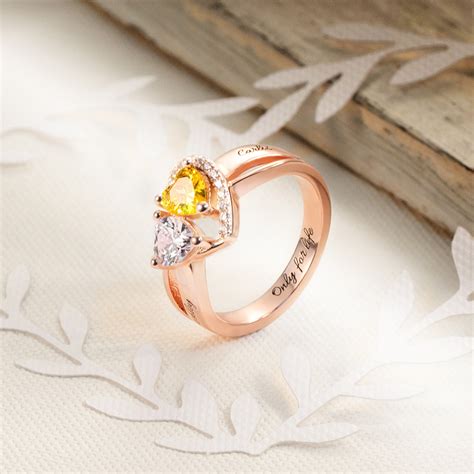 Personalized Heart Birthstone Ring Gift for Her