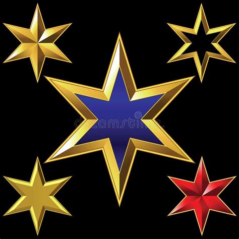 Vector Set Of Golden Shiny Six Pointed Stars Stock Vector