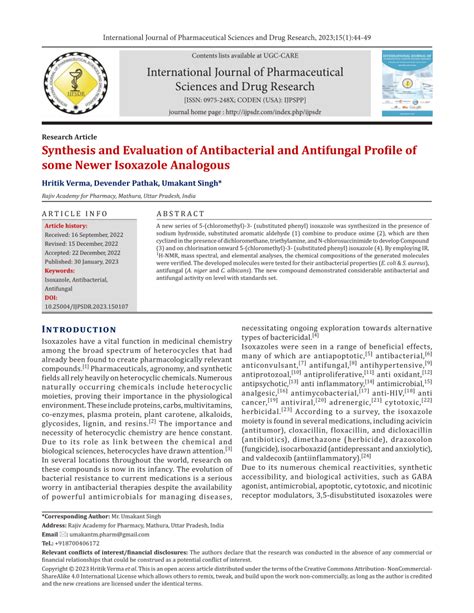 Pdf Synthesis And Evaluation Of Antibacterial And Antifungal Profile