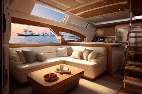 Luxurious Interior of a Modern Yacht Stock Image - Image of wood, deck ...