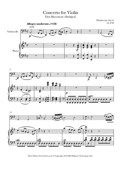 Tchaikovsky Violin Concerto Op I Allegro Moderato Sheet Music