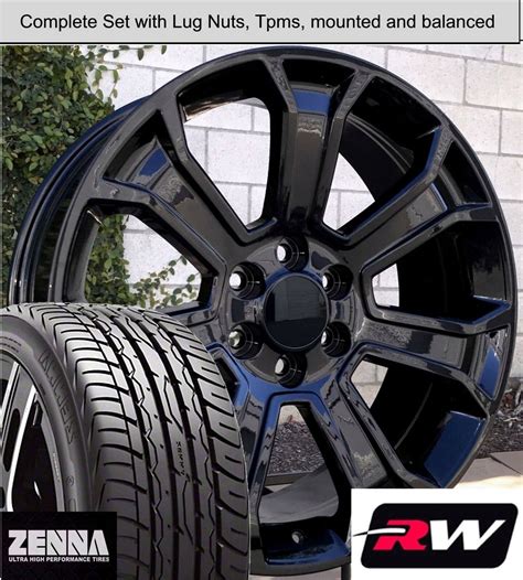 X Inch Gmc Sierra Spoke Wheels Gloss Black Rims Tires Fit