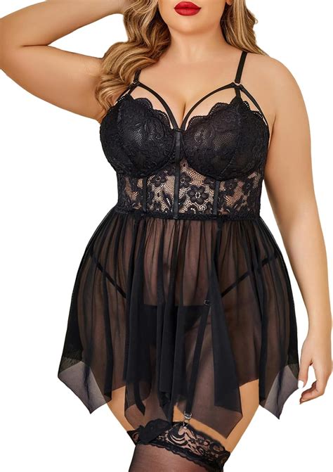 Avidlove Plus Size Lingerie Mesh Lace Lingerie Top Babydoll Lingerie