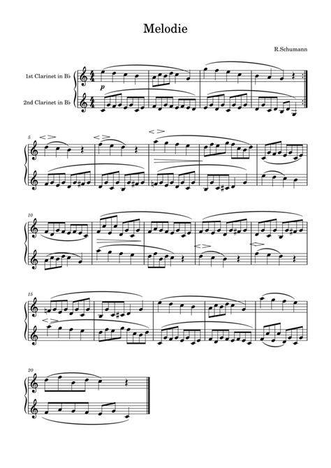 Rschumann Melodie For Two Clarinets Arr Saho Omukai Sheet Music