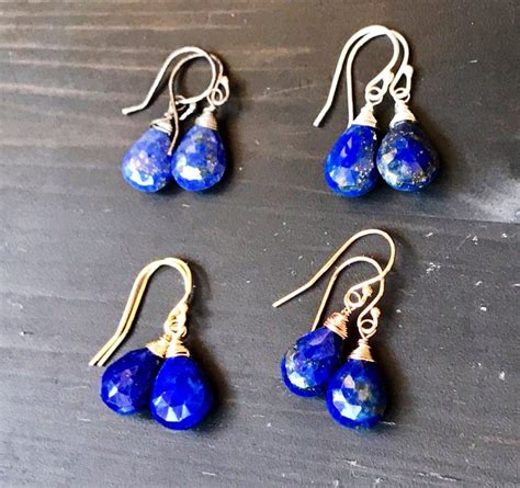 Lapis Lazuli Earrings Blue Lapis Lazuli Dangles Sterling Etsy