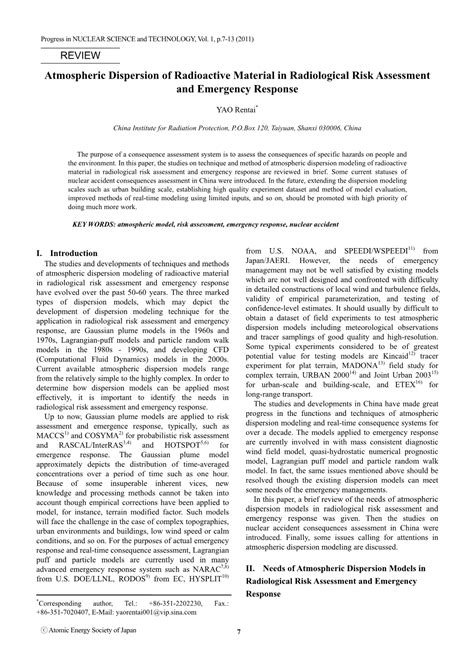 Atmospheric Dispersion Of Radioactive Material In Radiological Risk