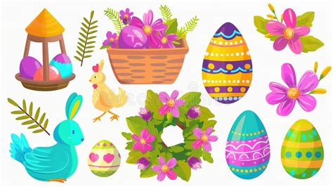 Happy Easter Clip Art Set Of Easter Cartoon Characters And Design