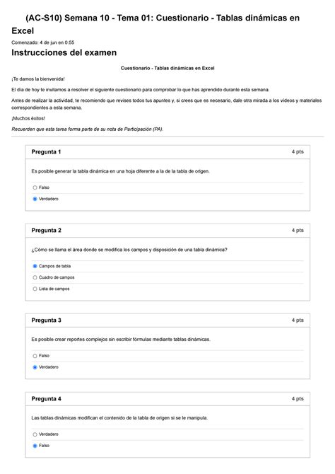 Examen Ac S Semana Tema Cuestionario Tablas Din Micas