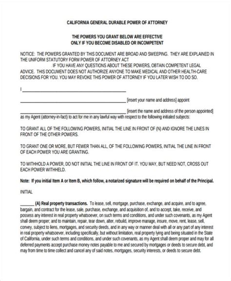 Durable Power Of Attorney Forms Free Printable