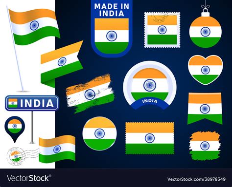 India Flag Collection Big Set National Royalty Free Vector