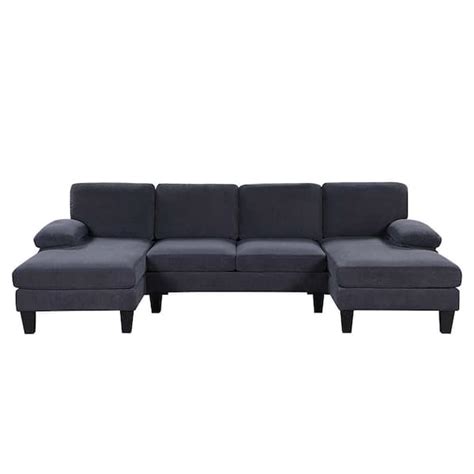 Wetiny 112 In Pillow Top Arm Velvet U Shaped Sofa In Gray D