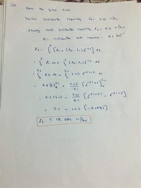 Solved Problem Horton S Equation A Using The Rainfall Below And A