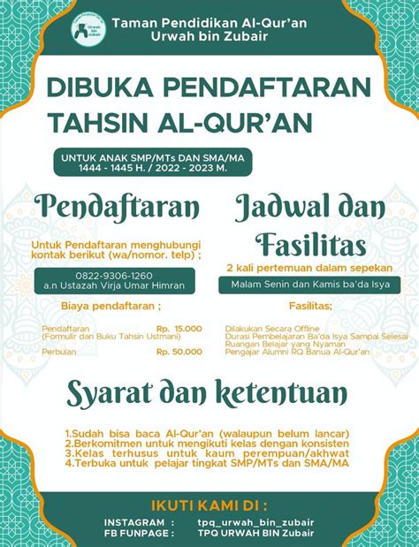 Pamflet Pendaftaran Tahsin Quran Belajar Buku