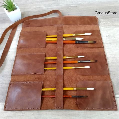 Gift For Artist Personalized Brush Roll Leather Pencil Case Art Roll