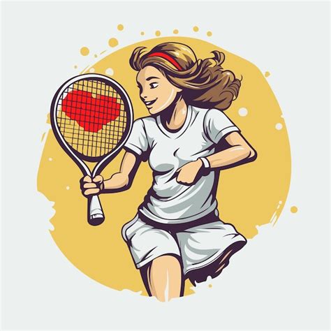 Tennis Spielerin Mit Schl Ger Und Ball Vektor Illustration Im Retrostil