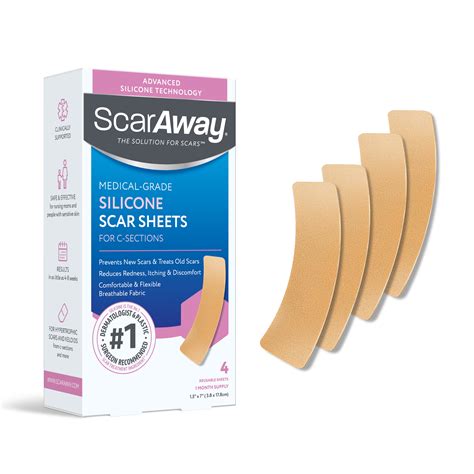 ScarAway Silicone Scar Sheets for C-Section, Hypertrophic & Keloid, 4
