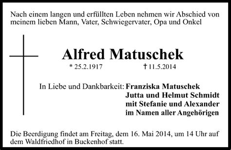 Traueranzeigen Von Alfred Matuschek Trauer Nn De